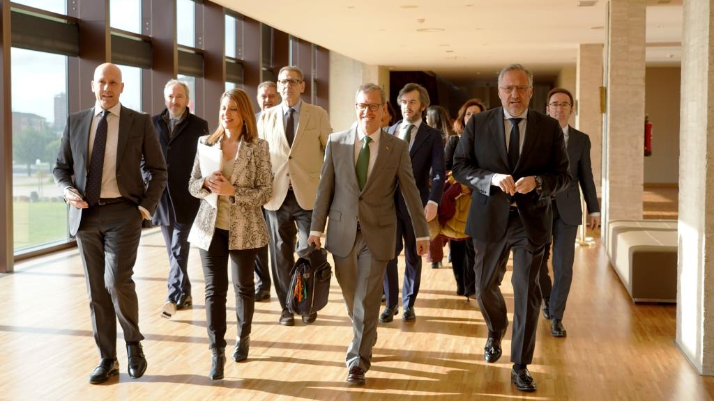 El consejero de Industria, Comercio y Empleo, Mariano Veganzones, a su llegada a la comparecencia de este martes en las Cortes.