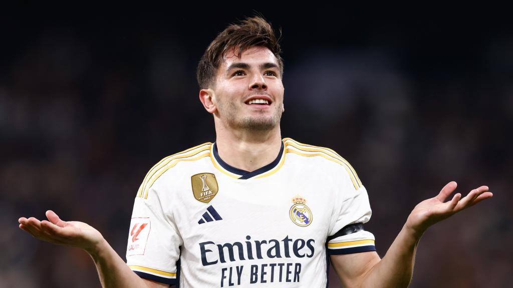 Brahim Díaz celebra un gol con el Real Madrid