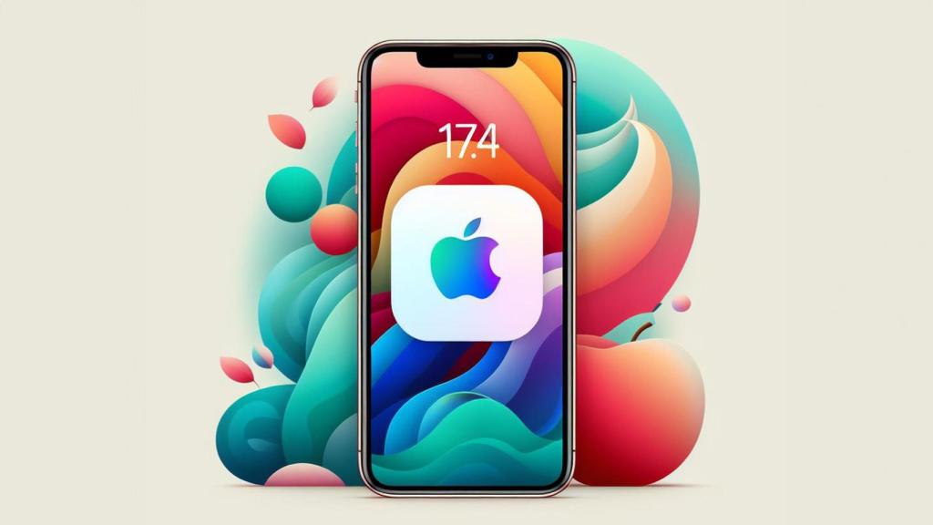 iOS 17.4 en un iPhone, en un fotomontaje.