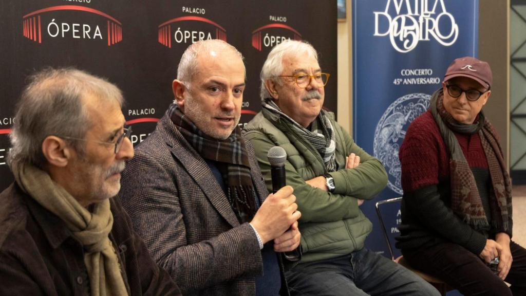 Integrantes de Milladoiro en la presentación del concierto.