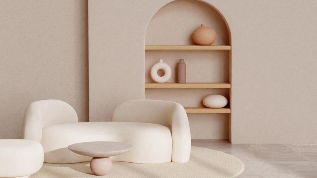 Salón decorado con estilo Japandi.