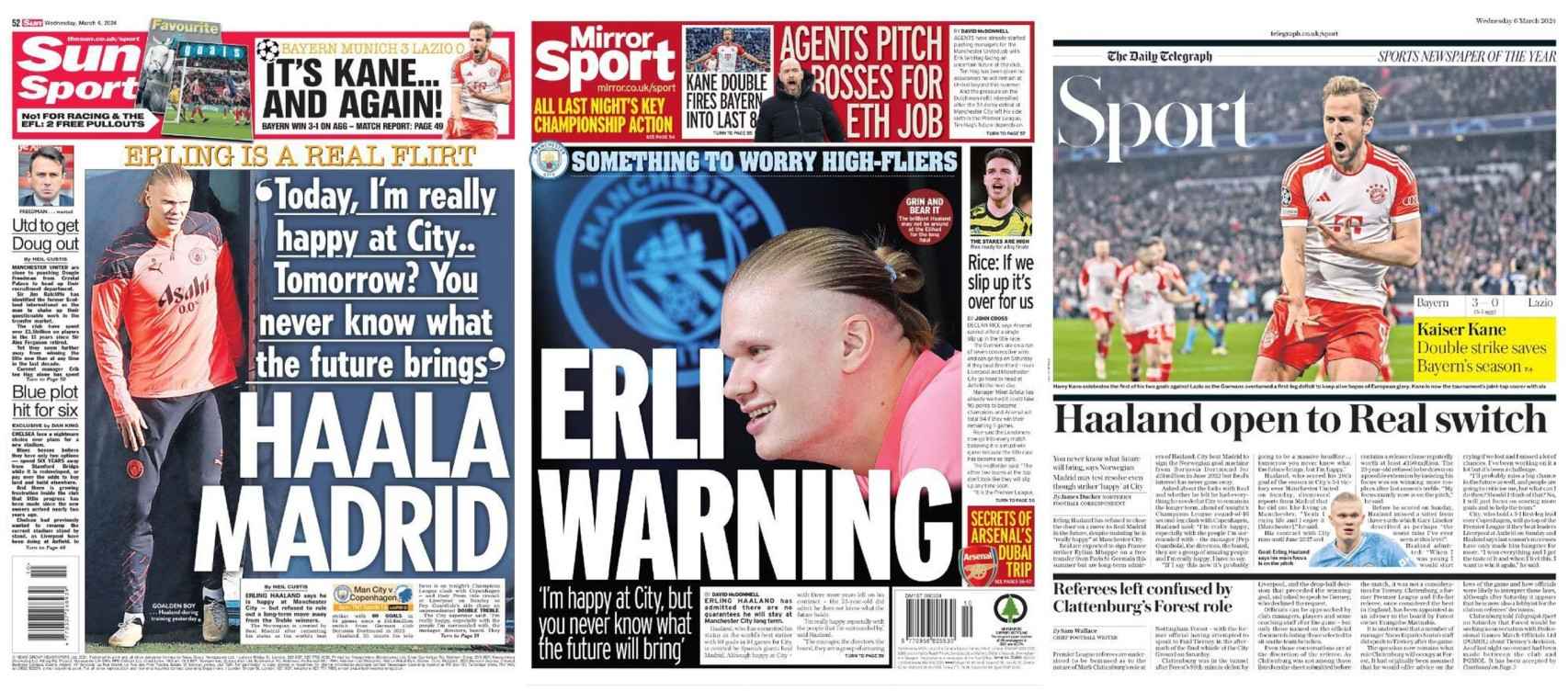 Las portadas en Inglaterra sobre el guiño de Haaland al Real Madrid