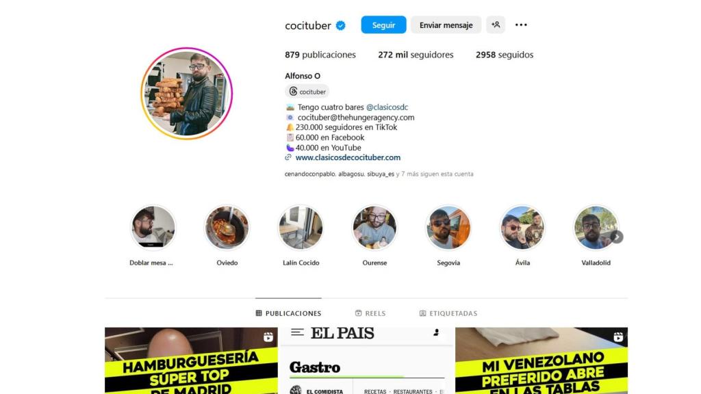 La cuenta de Instagram de Alfonso Ortega