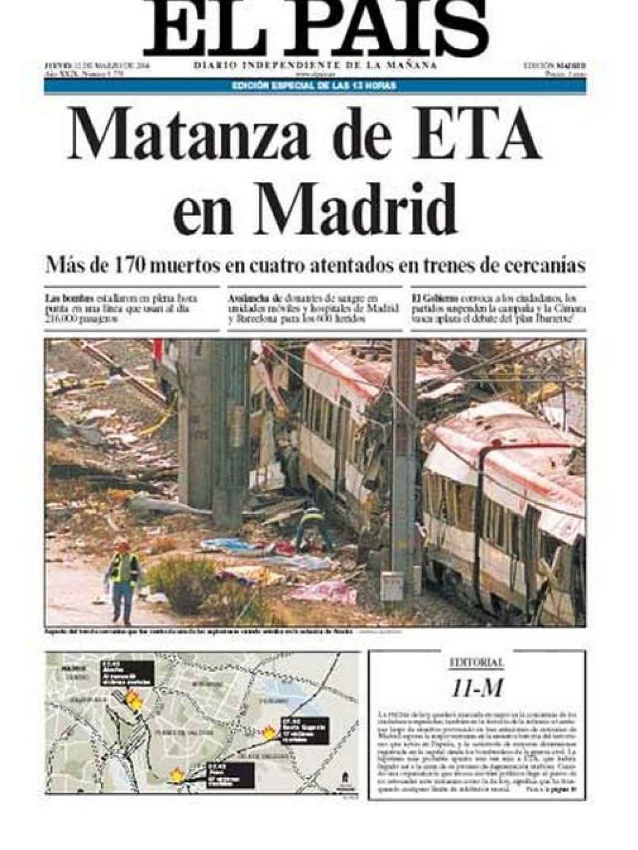 Portada publicada por El País aquel día.