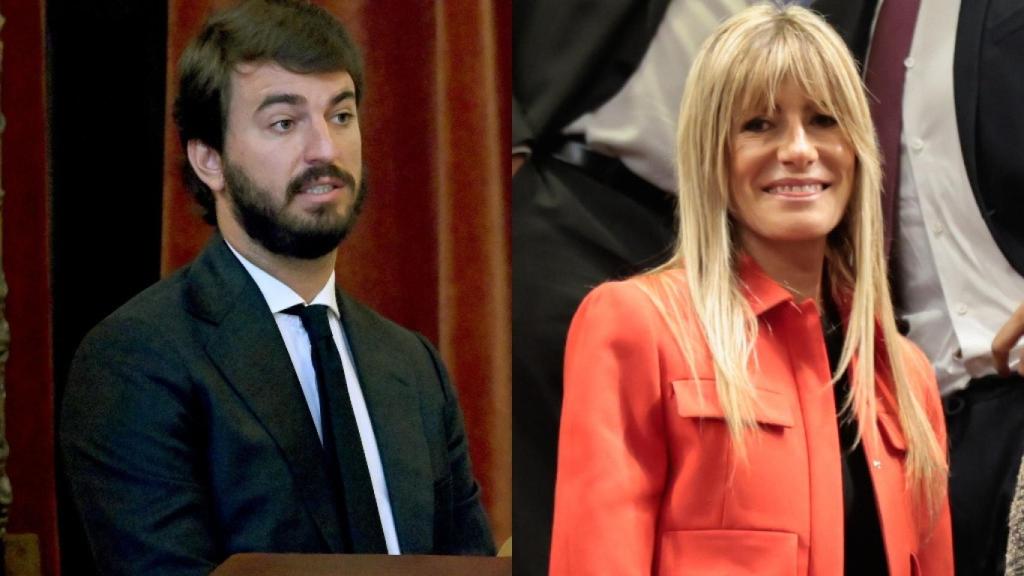 El vicepresidente de la Junta, Juan García-Gallardo, y la mujer del presidente del Gobierno, Pedro Sánchez, en un montaje de EL ESPAÑOL.