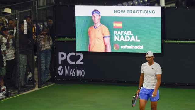 Rafa Nadal, durante una sesión de práctica previa al Masters 1.000 de Indian Wells