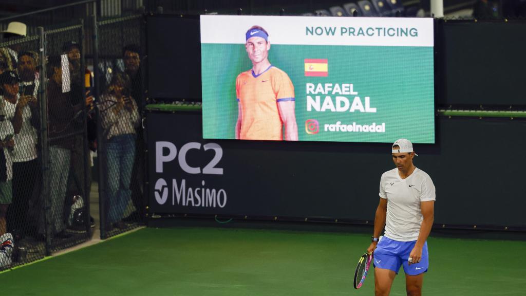 Rafa Nadal, durante una sesión de práctica previa al Masters 1.000 de Indian Wells