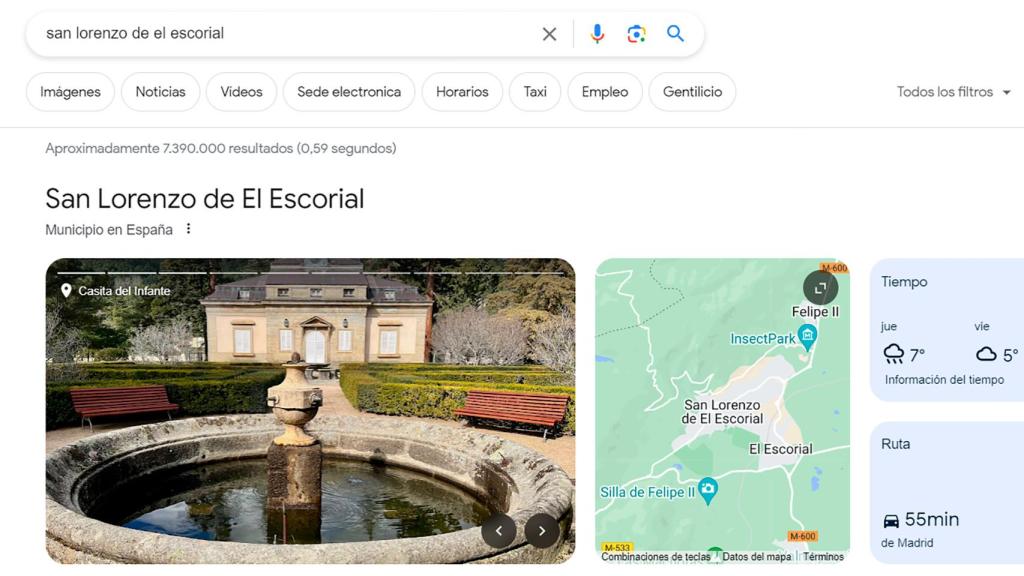 Imagen de una búsqueda de ubicación en Google Maps