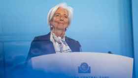 La presidenta del BCE, Christine Lagarde, durante su rueda de prensa de este jueves en Fráncfort