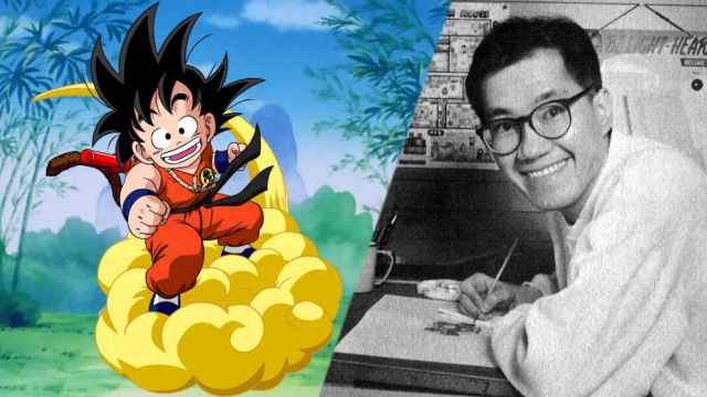 Son Goku, protagonista de 'Dragon Ball'. A la derecha, su creador, Akira Toriyama, en una foto de los años 80.