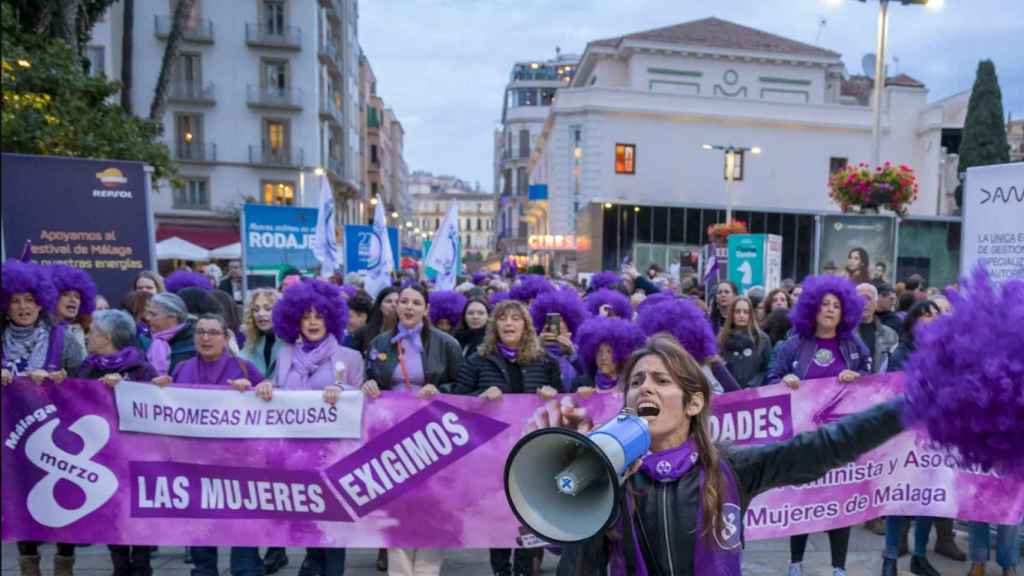 Manifestación en Málaga con motivo de la celebración del Día de la Mujer, este viernes.