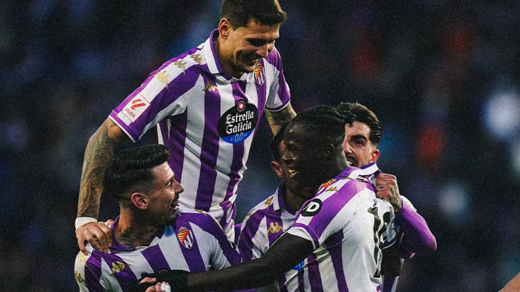 Amath Ndiaye celebra uno de sus goles en el partido entre el Real Valladolid y el Real Zaragoza.