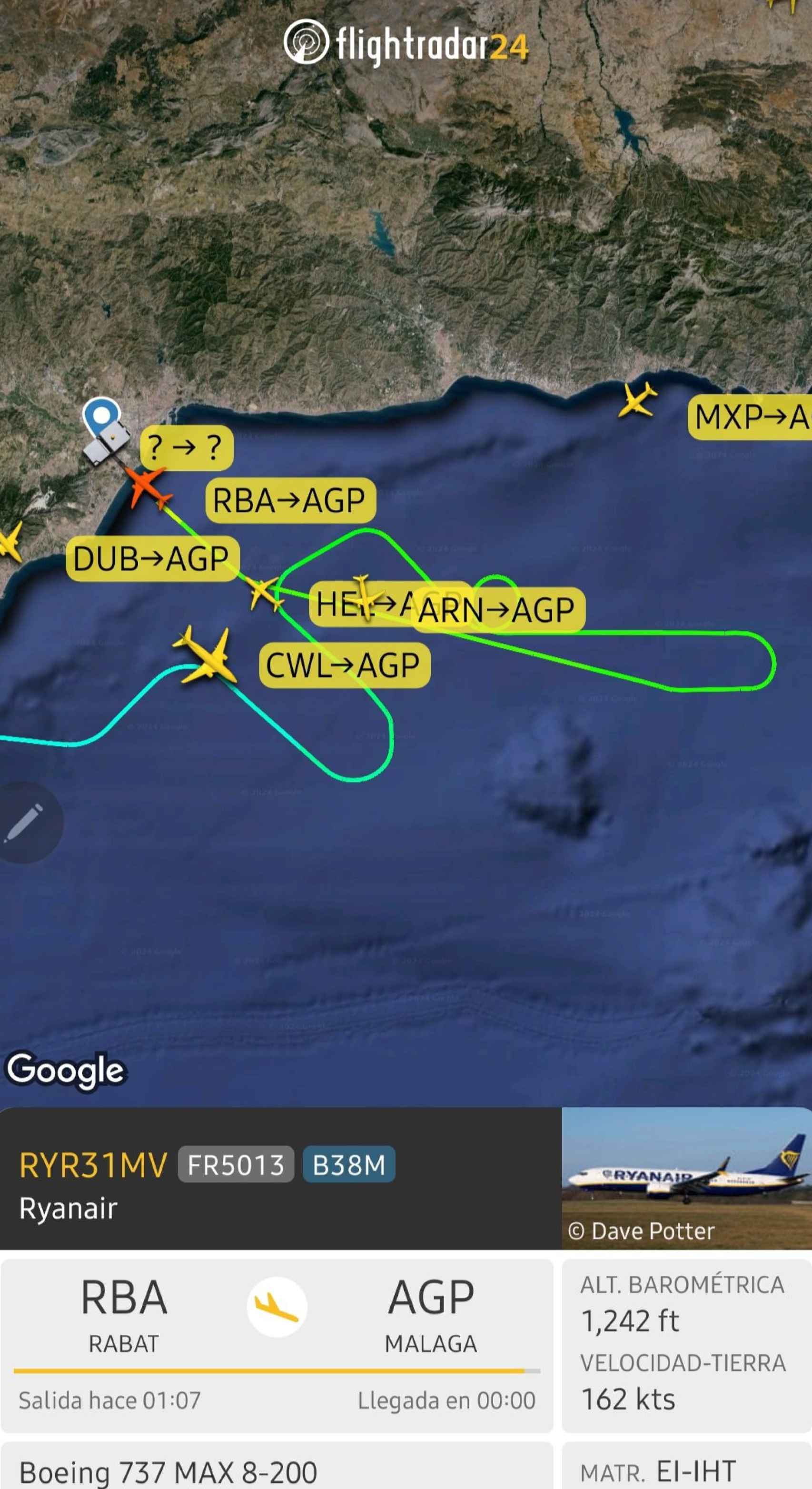 Imagen de los movimientos del avión procedente de Marruecos.