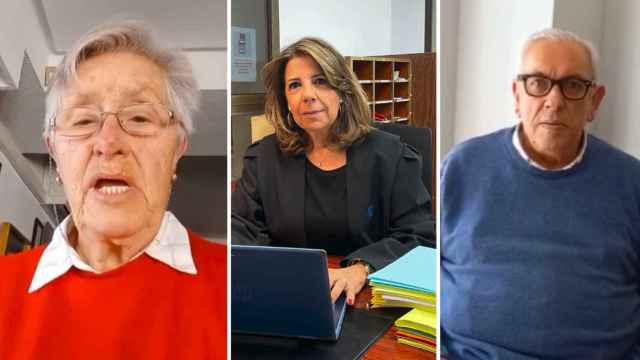 (De izq a der) Alicia Ramírez, procuradora de 81 años, aún en activo; Ana Pons, portavoz de la Plataforma #J2; José Luis Fernández, exvicedecano del Colegio de Procuradores de Toledo.