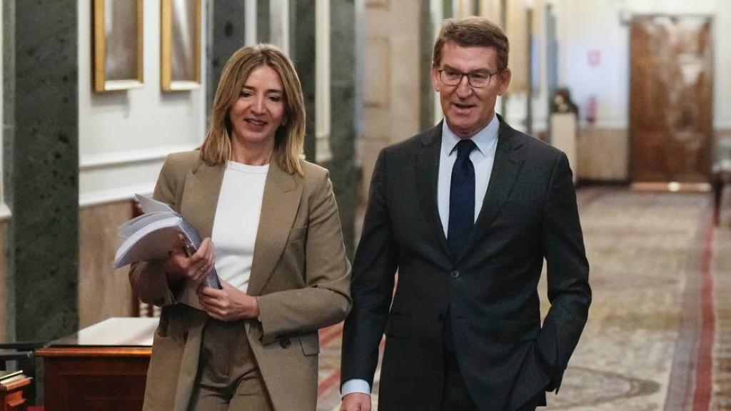 Alicia García, portavoz del PP en el Senado, junto al presidente popular, Alberto Núñez Feijóo.