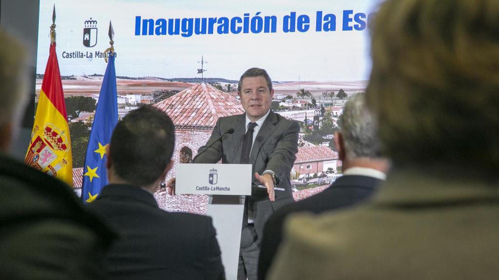 Emiliano García-Page, este lunes en Galápagos (Guadalajara).