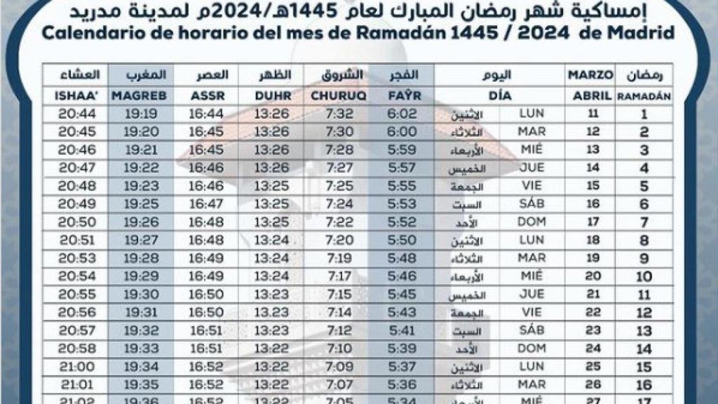 Horarios del Ramadán 2024