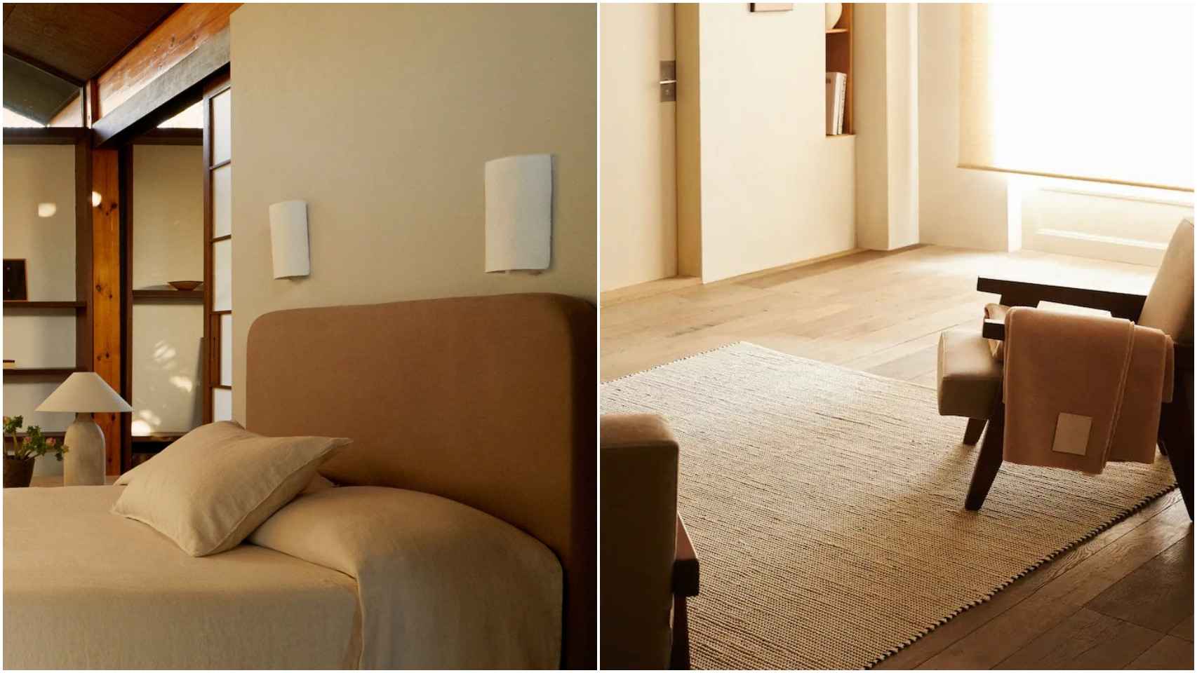 A la izquierda, un cabecero de cama y, a la derecha, la alfombra de Zara Home.