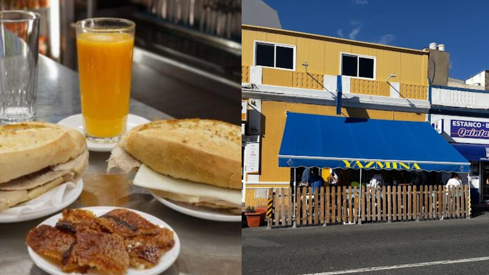 A la izquierda, los famosos bocadillos con un zumo y, a la derecha, el bar Yazmina.