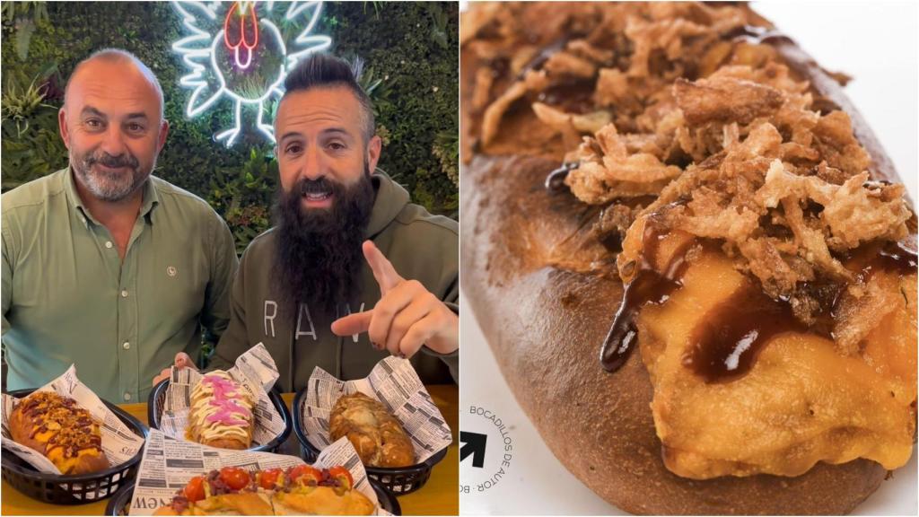 Ginés junto a Joe Burger y uno de sus bocadillos.