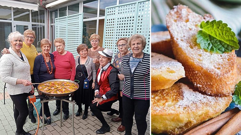 Una sabrosa torrija y mujeres de la Asociación de Jubilados de Aldeamayor
