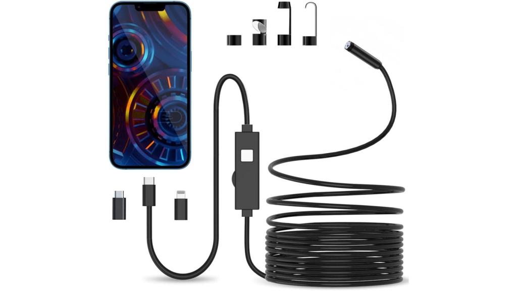 La cámara endoscópica y los accesorios incluidos