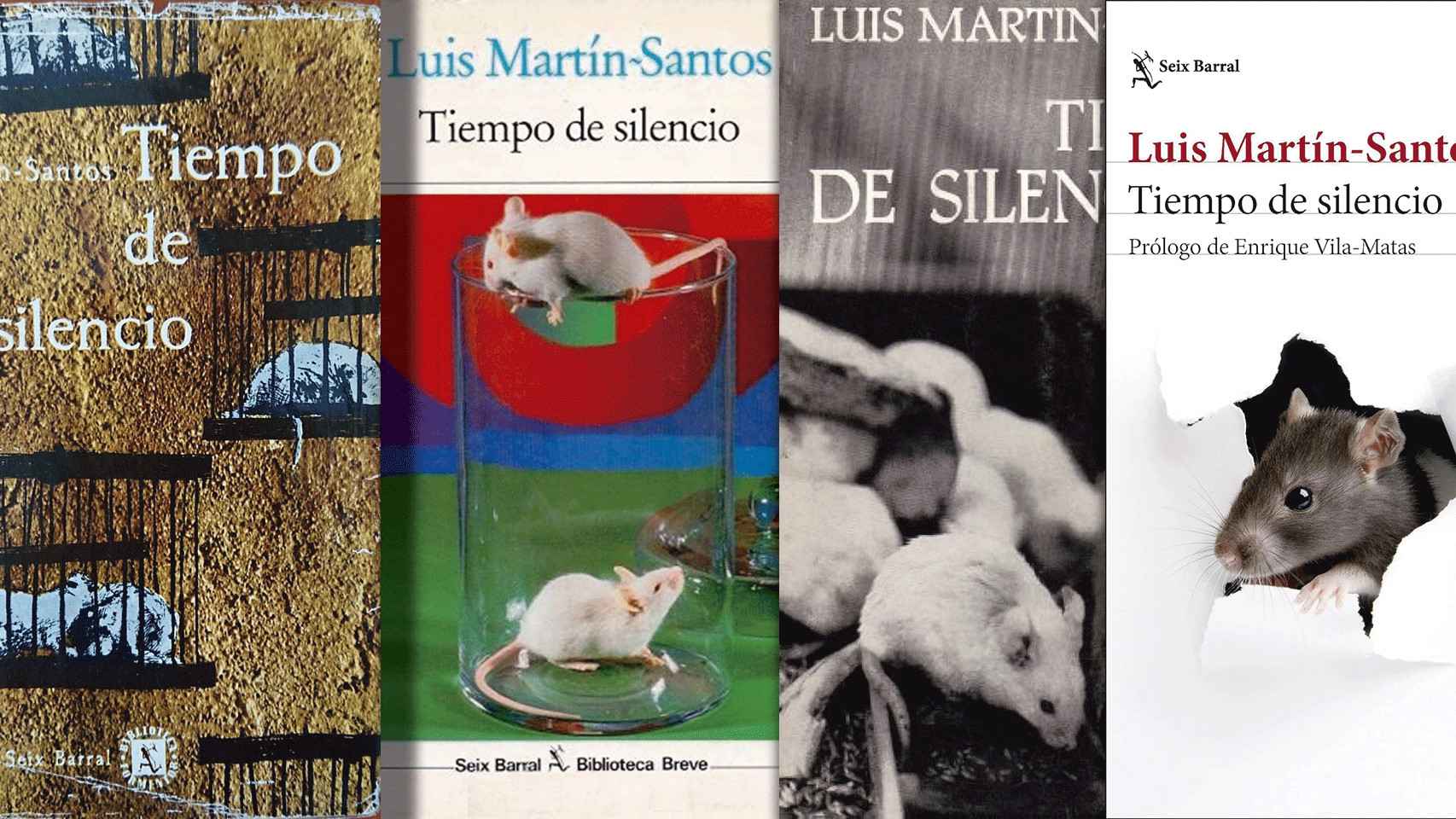 Portadas de diversas ediciones de 'Tiempo  de silencio', desde la primera, publicada en 1962, a la última, de 2024