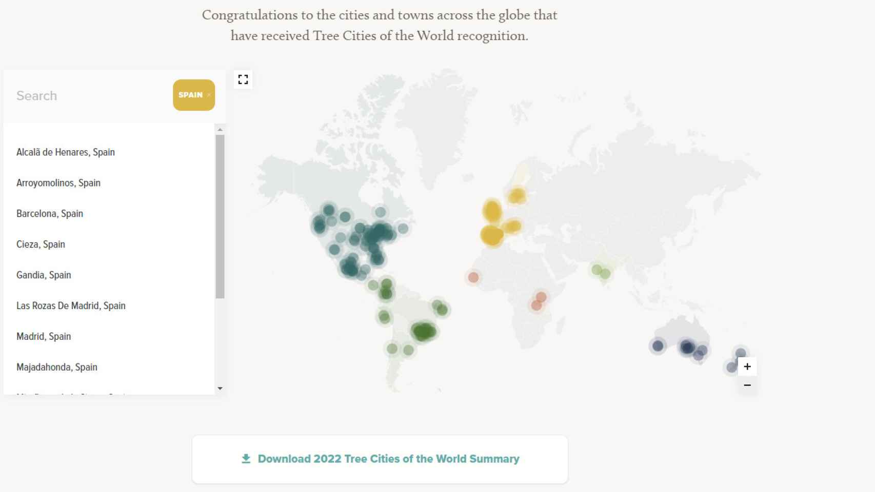 Mapa de 'Tree Cities of the World'