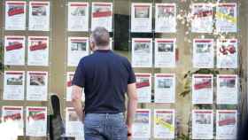 Un hombre analiza las viviendas en venta y alquiler en una inmobiliaria
