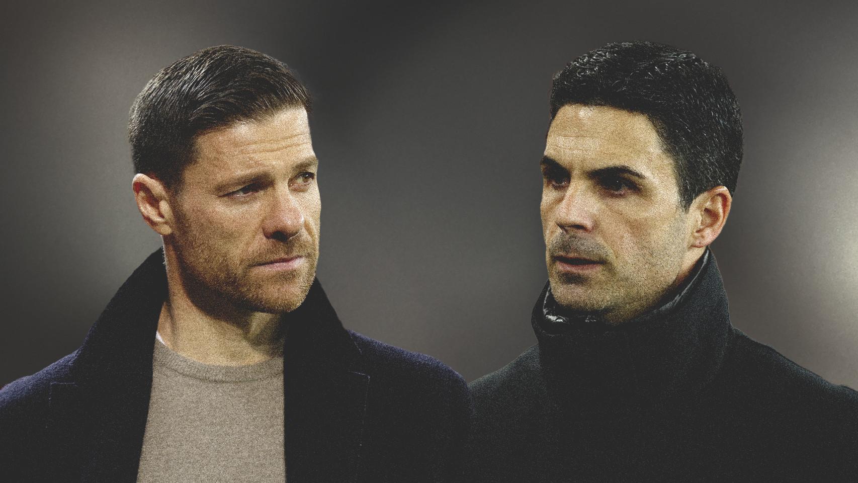 Xabi Alonso y Mikel Arteta, entrenadores del Bayer Leverkusen y Arsenal respectivamente