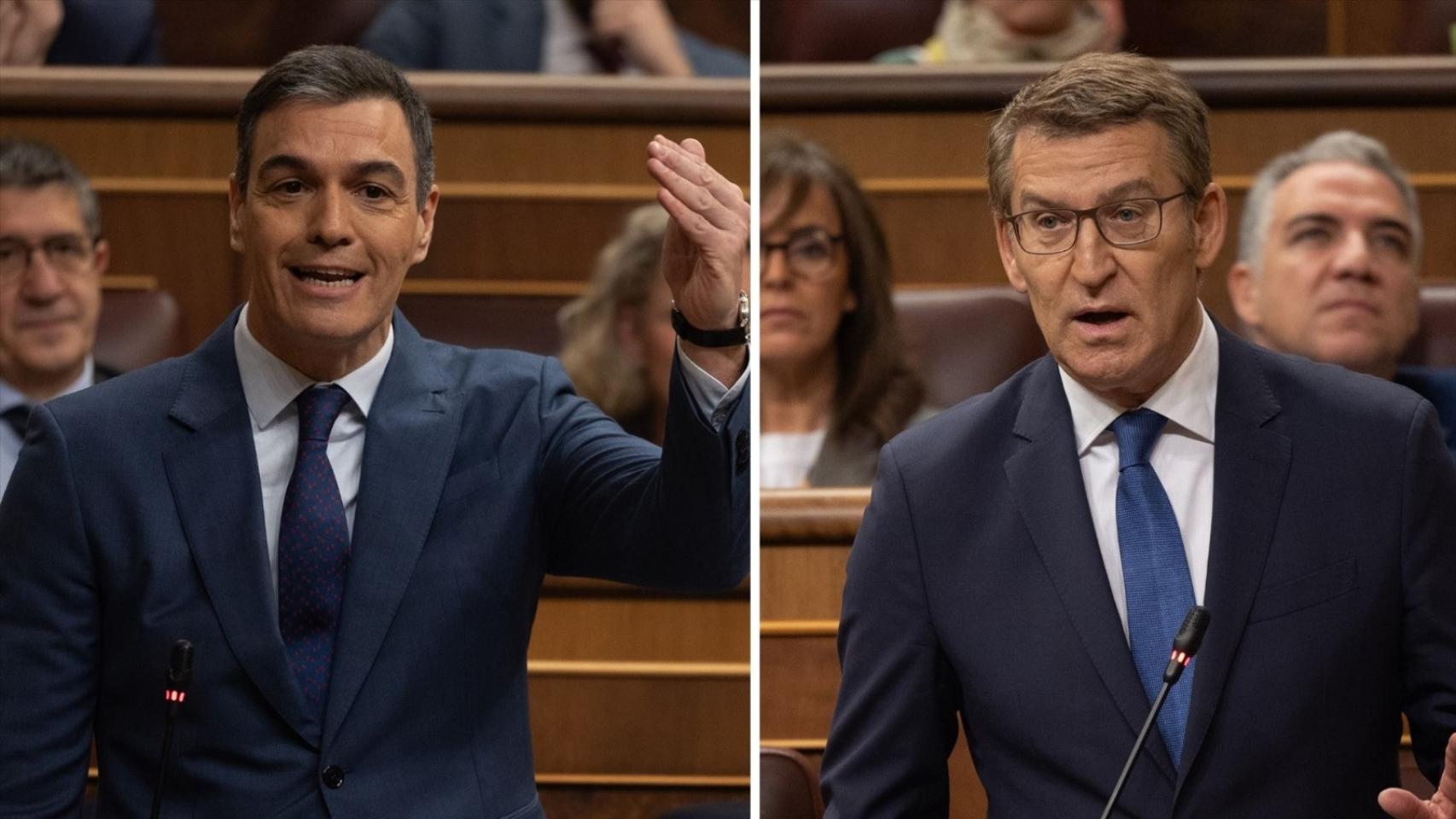 Pedro Sánchez y Alberto Núñez Feijóo, durante el bronco Pleno del Congreso hace tres semanas.