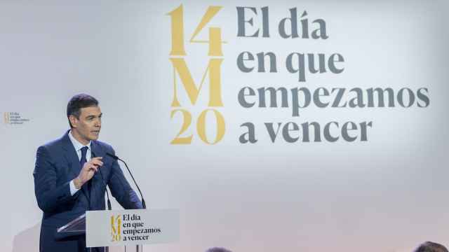 El presidente del Gobierno, Pedro Sánchez, en el acto 'El día en que empezamos a vencer', este miércoles.