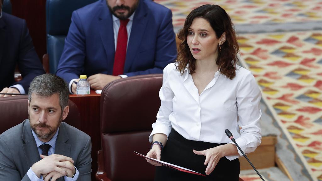 La presidenta de la Comunidad de Madrid, Isabel Díaz Ayuso, este jueves en la Asamblea de Madrid.