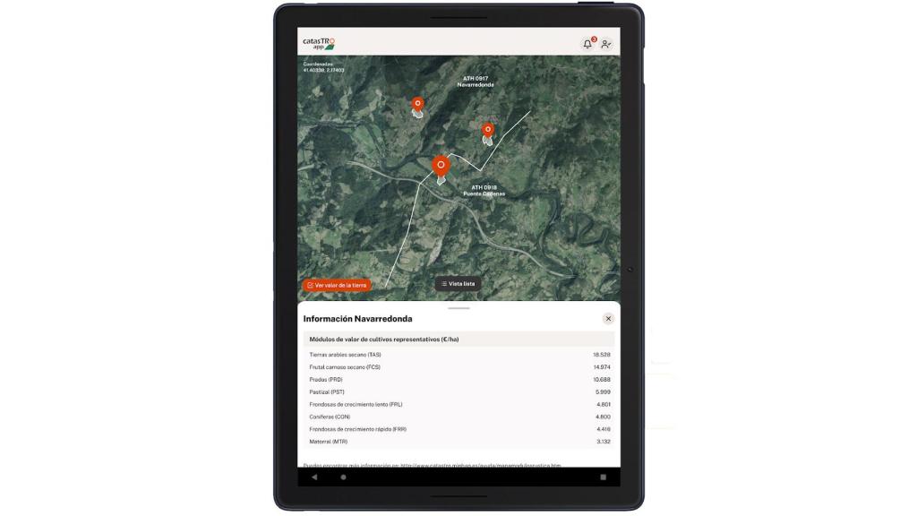 Valor catastral en la app