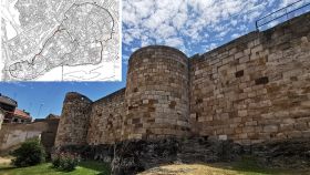 Montaje con los planos de los tramos de la Muralla de Zamora que se van a rehabilitar