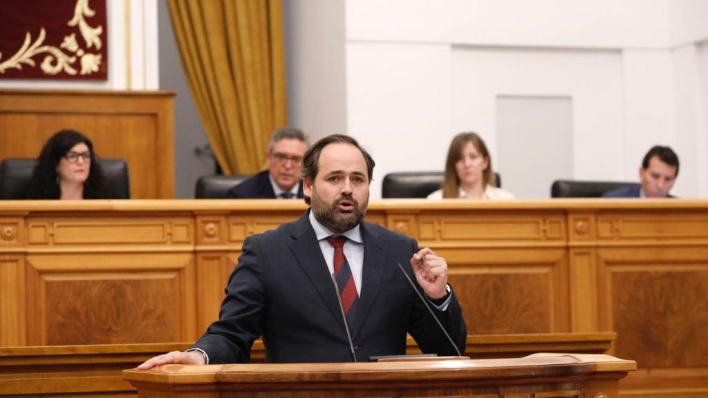 Paco Núñez, este jueves durante su intervención en el pleno de las Cortes de Castilla-La Mancha