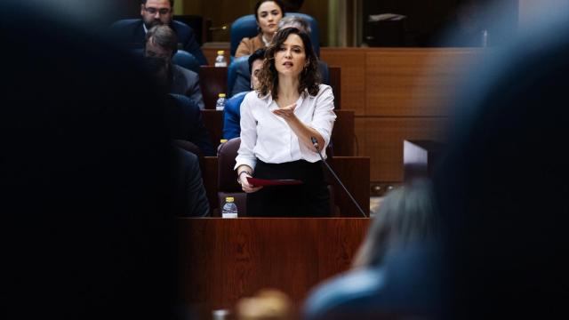 La presidenta de la Comunidad de Madrid, Isabel Díaz Ayuso, este jueves en la Asamblea de Madrid.