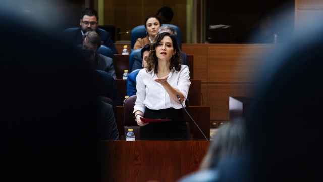 La presidenta de la Comunidad de Madrid, Isabel Díaz Ayuso, este jueves en la Asamblea de Madrid.