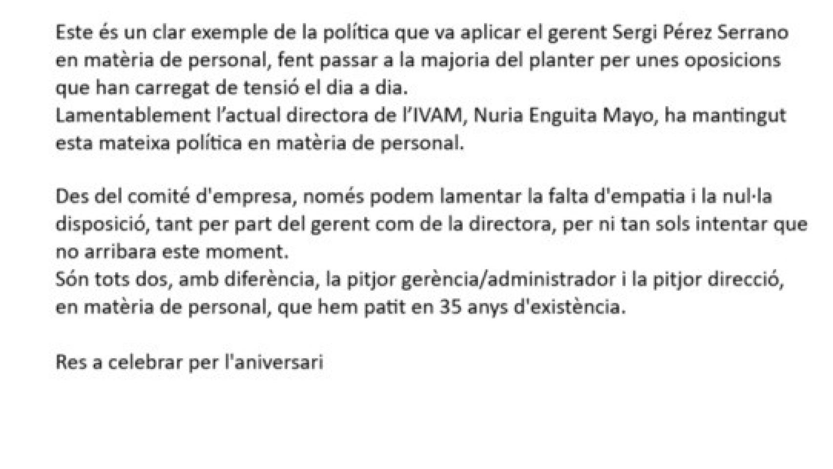 Detalle del correo enviado a la plantilla.