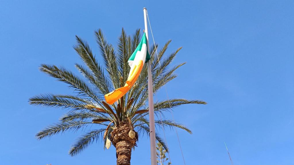 La bandera de Irlanda, izada en la Plaza de la Constitución.
