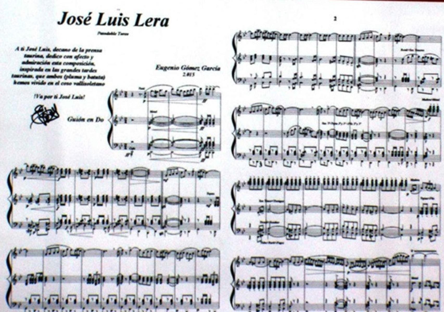 Composición con dedicatoria del pasodoble que el maestro Eugenio Gómez dedicó al bueno de Lera en 2015