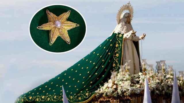 Virgen de la Esperanza de Zamora y detalle de las estrellas de su manto