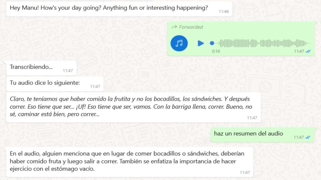 Imagen que muestra cómo se hace un resumen de un audio de WhatsApp