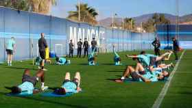 Los jugadores del Málaga CF durante un entrenamiento en el Anexo