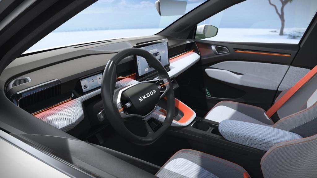 El interior del Skoda Epiq se caracterizará por sus pantallas y pocos mandos físicos.