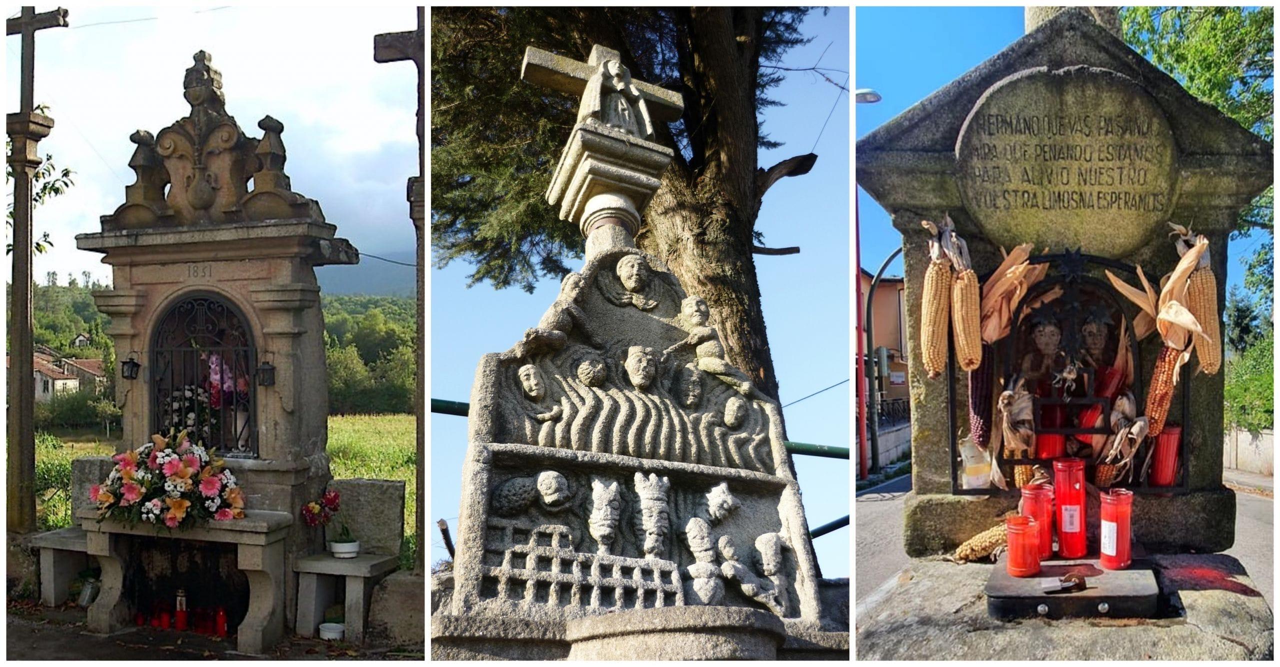 Petos de ánimas de Codesas (Izq.), do Toural (Centro) y del Cruceiro do Acordo en Gondomar (Dch.).