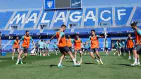 Los jugadores del Málaga CF durante un entrenamiento