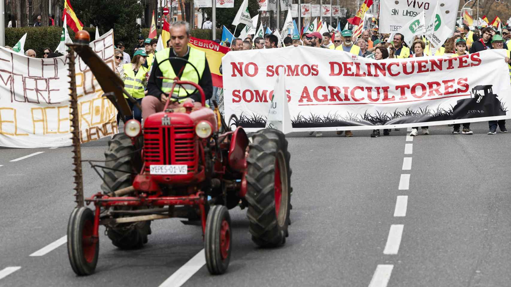Agricultores y ganaderos participan en una marcha de protesta en Madrid