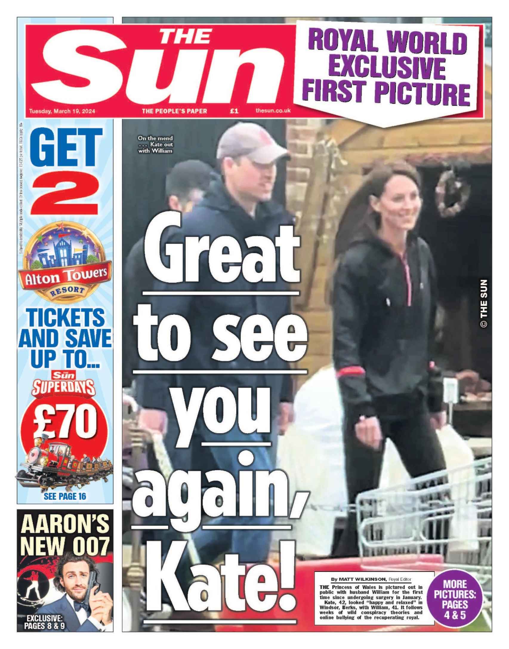 Portada del diario 'The Sun' con la imagen del paseo de Kate y Guillermo en Windsor.