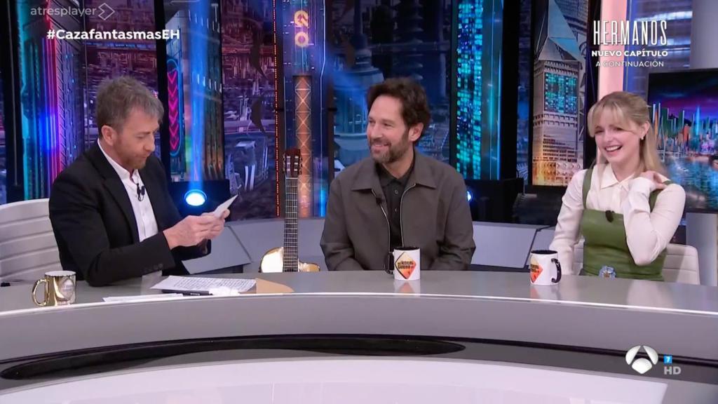 Pablo Motos, Paul Rudd y Mckenna Grace en 'El Hormiguero'.